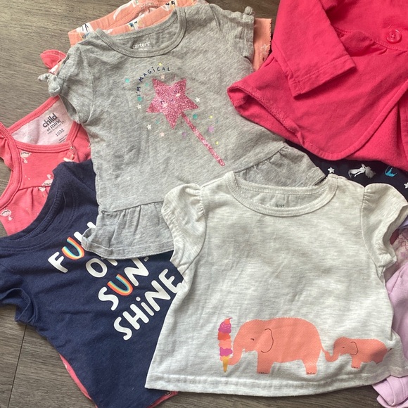 Girl’s 12/18M Bundle Shirts & Pants - Pink, Gray, Navy - Picture 2 of 7